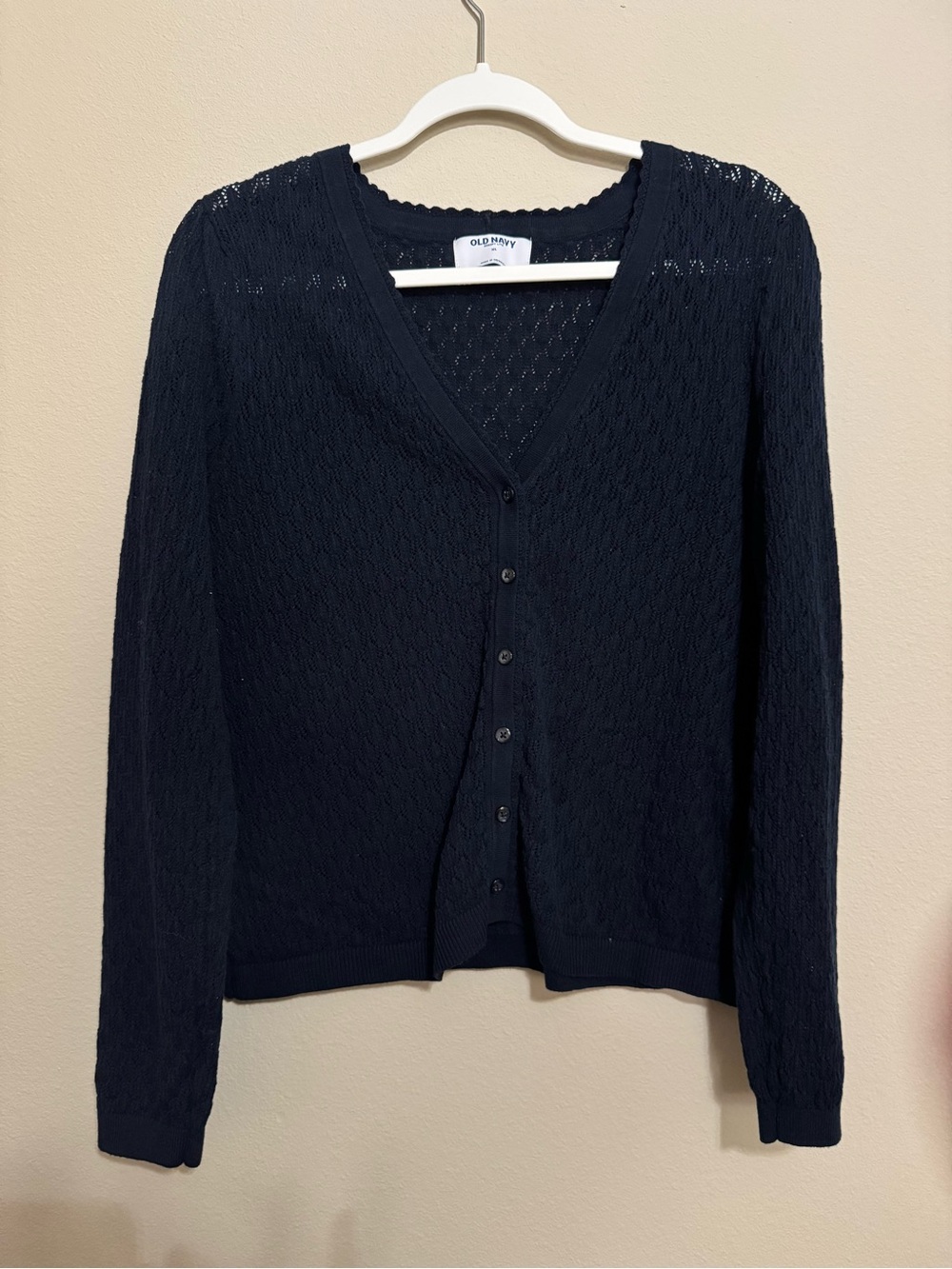 Old Navy Navy Pointelle V-Neck Button Cardigan Sweater